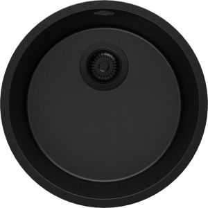 Primagran - Evier Sous Plan Tout Noir 46x46cm, Evier en Granit 1 bac + Kit de Vidage, Évierau meuble 50cm - La Valette de