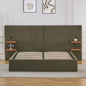 Lit-coffre complet avec tablettes et ports USB intégrés Lukas Tissu Vert