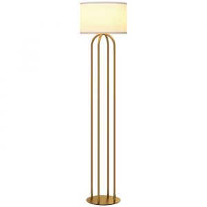 Homcom Lampadaire sur pied de salon - abat-jour en lin et interrupteur à pied - métal - Ø 38 x 161 cm - doré et beige