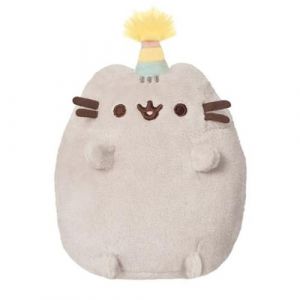 Pusheen Peluche Mascotte 12cm avec Bonnet d'Anniversaire Design Charmant Gris clair