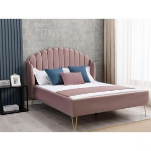 Lit SAGALI avec tête de lit ondulée 140 x 190 cm Velours Vieux rose Rose poudré