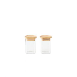 Pebbly Set de 2 boîtes carrées en verre et en bambou - 2 x 240 ml - Idéales pour stocker des épices et des herbes