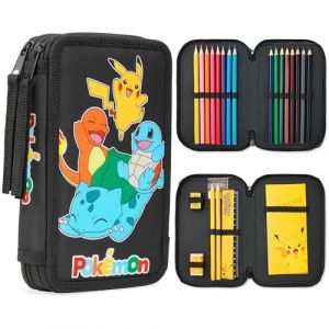 Pokémon Trousse à crayons en couleur remplie pour enfants Noir