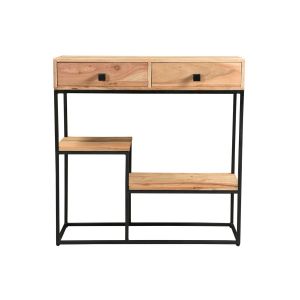 Miliboo Console 2 tiroirs en acacia et métal GRENELLE