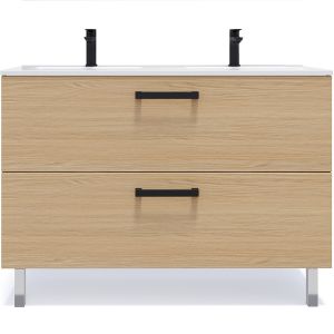 Meuble de salle de bain suspendu avec pieds double vasque intégrée 120cm 2 tiroirs Chêne clair - Chelsea - Chêne Clair