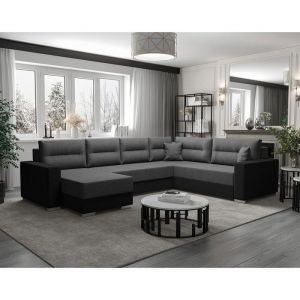 Canapé d'angle réversible convertible 7 places en tissu gris / noir