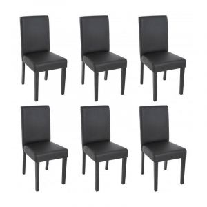 Décoshop26 Lot de 6 chaises de salle à manger simili-cuir noir mat pieds foncés CDS04235