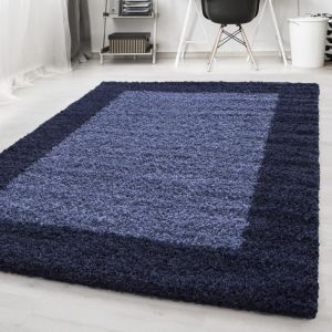 Life SHAGGY XXL - Grand Tapis &agrave; Bordures 240 x 340cm - 100% Polypropyl&egrave;ne 30mm - Bleu Fonc&eacute;