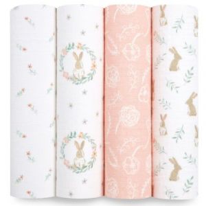 Image de Aden + Anais Lot de 4 langes en coton essentials blushing bunnies (112 x 112 cm)