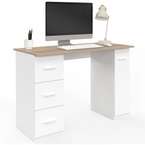 Idmarket Bureau droit MAE 3 tiroirs et porte placard blanc et bois