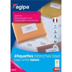 Image de Agipa 102179 - 6500 étiquettes blanches laser rapide, format 38,1 x 21,2 mm (100 feuilles / cdt)