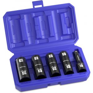 5 Pi&egrave;ces Douilles &agrave; Choc Hexagonale 1/2' Carr&eacute;, Coffret Douilles Longue, Acier Cr-Mo, Rallonge 1/2', Convient pour Visseuses - Workpro