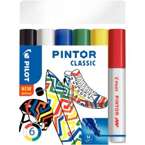 Pilot Pintor - Marqueur - Pochette de 6 - Couleurs assorties classiques - Pointe Moyenne