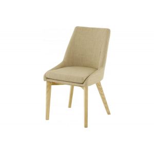 Image de Declikdeco Chaise en Tissu Beige Piétement en Bois FLORA