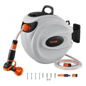 Image de Enrouleur Tuyau Arrosage Mural-VEVOR-30 m x 12 mm-Dévidoir de Tuyaux d'Eau Rétractable-avec Support Pivotant 180°, Buse à 9 Modes