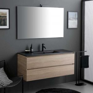 Kiamami Valentina Meuble Salle De Bain 120Cm Ch&ecirc;ne Avec Lavabo Noir Mat Berlin