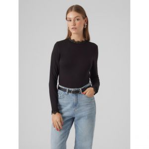 Vero Moda Vmrosa Ls col Haut JRS Noos T-Shirt Manches Longues, Noir, XL Femme