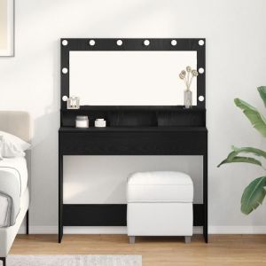 Coiffeuse - Ch&ecirc;ne Noir - 100x41x135 cm - 2 tiroirs - Miroir et lumi&egrave;res LED incluses