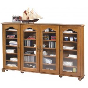 Vitrine basse 4 porte en chêne rustique (105,5 x 180 cm)