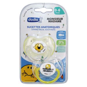 Dodie Sucette Physiologique Monsieur Madame Heureux +0m Lot de 2