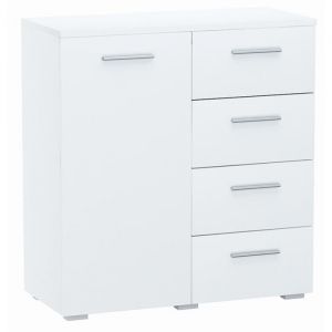 Matkam - Buffet avec 1 porte et 4 tiroirs Blanc - Meuble de Rangement Style contemporain - 80 x 35 x 84.5 cm