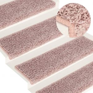 VidaXL Tapis d'escalier 15 pcs 65x25 cm Blanc et rose