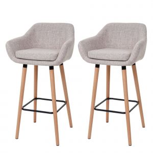 Mendler 2x tabouret de bar Malmo T381, chaise bar/comptoir tissu, creme gris