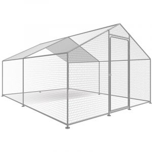 Habitat et Jardin Enclos &agrave; poules 9 m&sup2; parc grillag&eacute; 3 x 3 x 2 M acier galvanis&eacute;