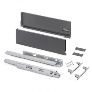 Emuca Tiroir extérieur Vertex avec réglages 3D hauteur 178mm, 40kg, épaisseur de panneau de 18mm, profondeur 350mm, Acier, Gris antracite