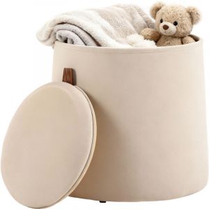 Homcom Pouf coffre rangement - couvercle réversible - en tissu velours givré - charge 150 Kg - Ø 44 x 47,5 cm - beige