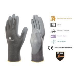 Delta Plus Gant tricot gris polyamide enduit PU taille 08 : VE702GR08