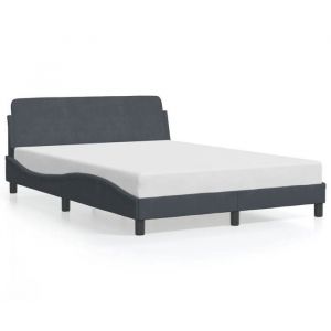 VidaXL Cadre de Lit avec Tête de Lit, Lit Rembourré avec Sommier à Lattes, Lit Double avec Pied Chambre à Coucher, Gris Foncé 140x200 cm Velours