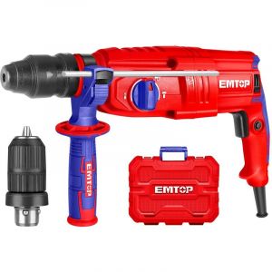 Marteau perforateur filaire 800W EMTOP Système de mandrin SDS plus avec 1 mandrin à changement rapide sans clé 3 forets 2 burins 1 ensemble de balais de charbon + Boîte en plastique