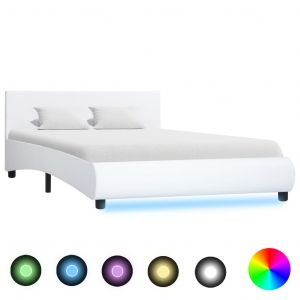 VidaXL Cadre de Lit avec led Blanc Similicuir 140x200 cm - Blanc