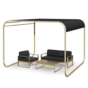 Image de Blumfeldt Tonnelle de Jardin, Kit de Pergola en Métal avec Toit Rétractable pour Le Jardin, Barnum Extérieur en Acier Inoxydable, Gazebo Etanche avec Toit et Côtés Coulissants, Doré - Noir