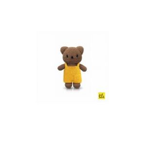 Peluche tricotée Boris salopette jaune (25 cm)