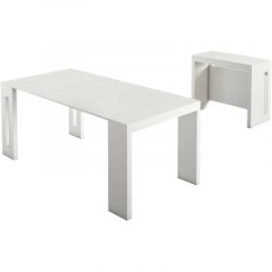 Dmora - Table extensible Detound, Table à manger extensible, Console polyvalente avec extensions, Fabriqué en Italie, 186x80h76 cm, Blanc