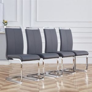 Lot de 4 chaises - Piétement en métal chromé Pouvant supporter jusqu'à 120 kg Rembourrage souple avec housse en similicuir - Gris