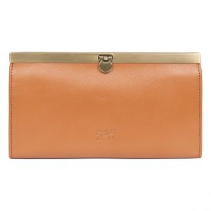 Hexagona Portefeuille Long Stop RFID - Compatible Cartes de crédit, CNI, permis de Conduire et Carte Grise - pour Femme - Collection Bastille - Tan - en Cuir de Vachette végétal Collet