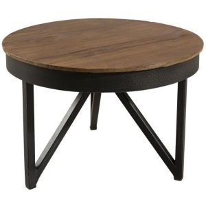 Image de Table b e ronde style industriel en bois teck + pieds en métal Ø 50 cm