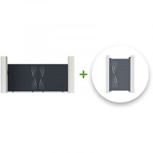 Pack portail coulissant VELETA 350x160cm + Portillon VELETA 100x160cm Gris