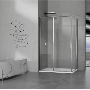 Cabine de douche 110x80 en verre avec profil&eacute;s en alu chrom&eacute; &agrave; ouverture pivotante avec partie fixe - Grand Verre
