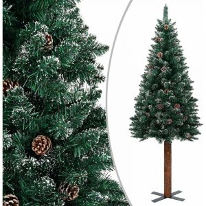 Image de VidaXL Sapin de Noël mince bois véritable et neige blanche Vert 180cm