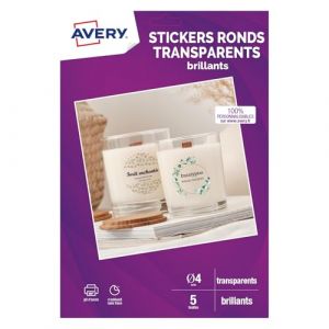 Avery-Zweckform Pochette de 120 autocollants ronds transparents personnalisables et imprimables - 4cm - impression jet d'encre