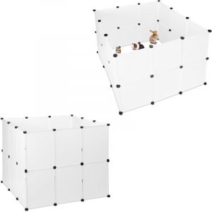 Relaxdays Enclos pour petits animaux domestiques, 48 panneaux, plastique, DIY, parc extensible, assemblage par connecteurs, blanc