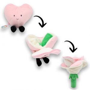 Les D&eacute;glingos FLIPETZ - Peluche Transformable 2-en-1 C&oelig;ur Qui se transforme en Fleur - Rose, Design Cr&eacute;atif avec Fermeture &Eacute;clair, Cadeau Saint-Valentin, 21 &agrave; 28 cm