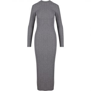 Urban classics Ladies Rib Longsleeve Mockneck Darkgreymelange - Robe - gris - S - 80 % polyester, 20 % Viscose,Tricots