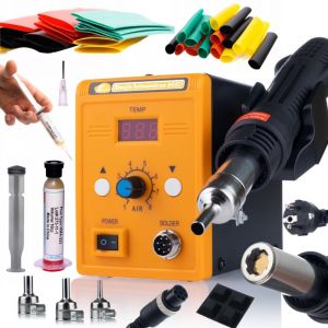 Stazione saldante ad aria calda Rosfix 858D + Set di 3 ugelli + Set di 328 tubi + Flusso RMA-223