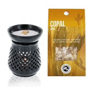 Les encens du monde Diffuseur porte-encens en pierre noire + résine de Copal