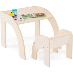 Giantex Table Enfant avec Chaise & Grand Plateau, Table et Chaise Enfant en Bois